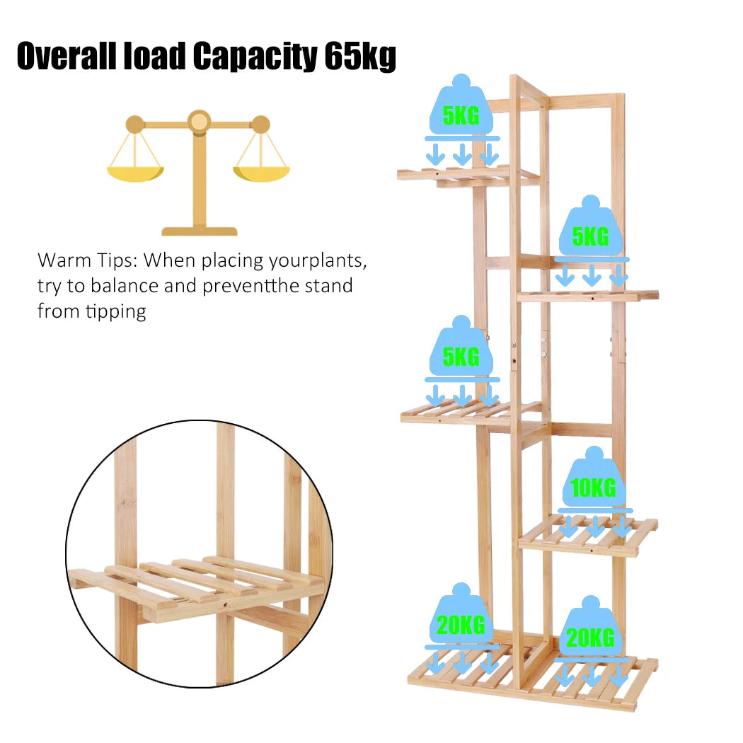 Six-Tier Bamboo Plant Stand Shelf For Indoor Outdoor Display