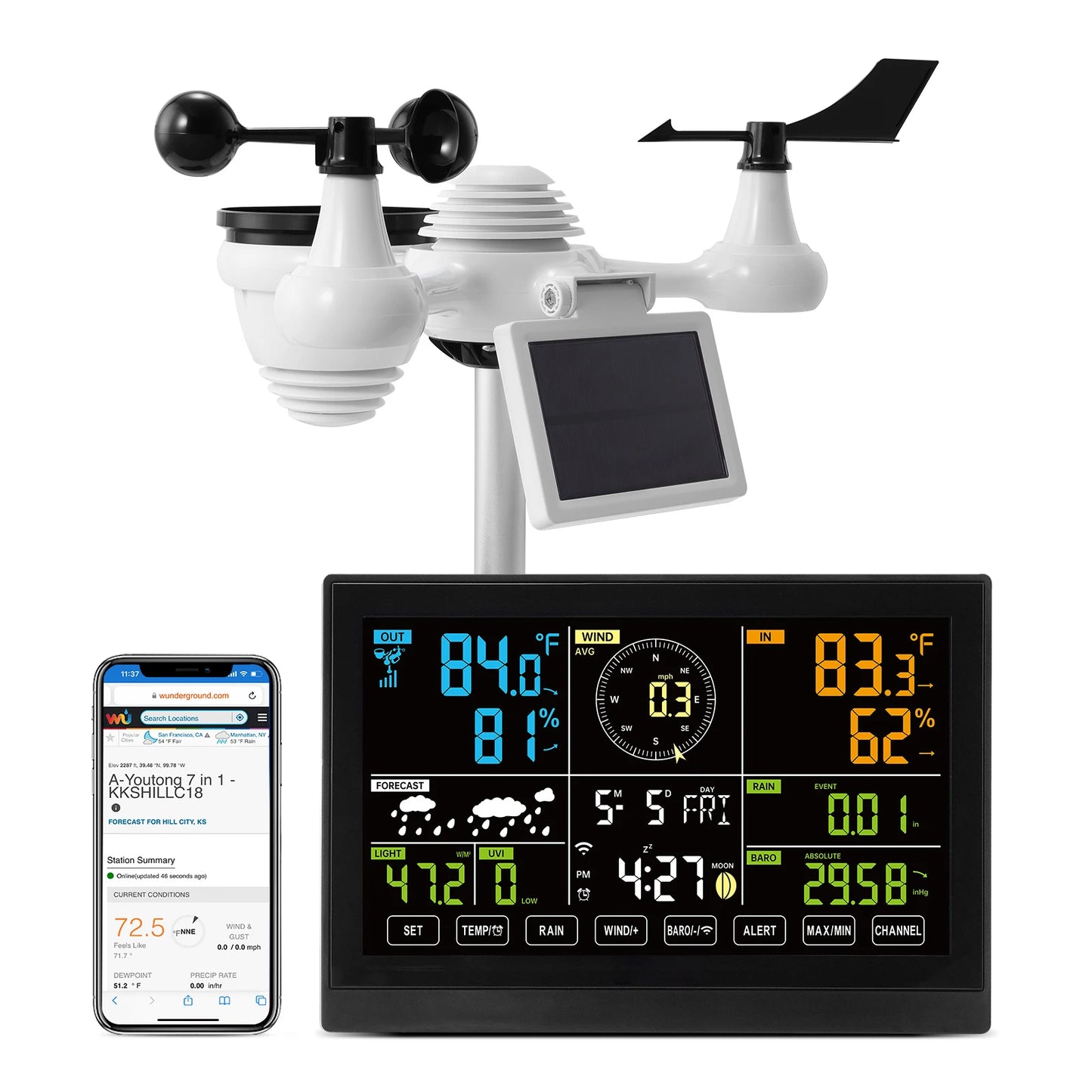 SucceBuy 7 in 1 WiFi Weather Station With Outdoor Sensor