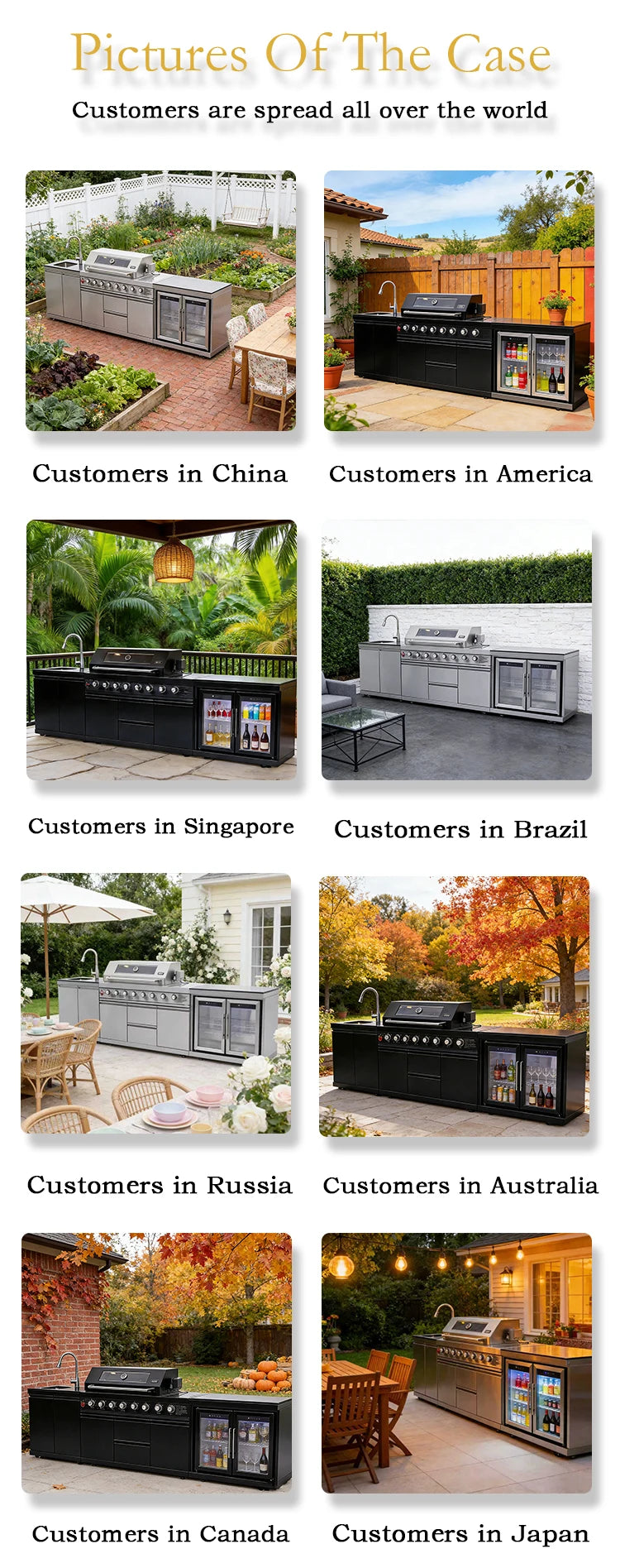 Stainless Steel Outdoor Kitchen BBQ Grill Cooktop Sink With Fridge