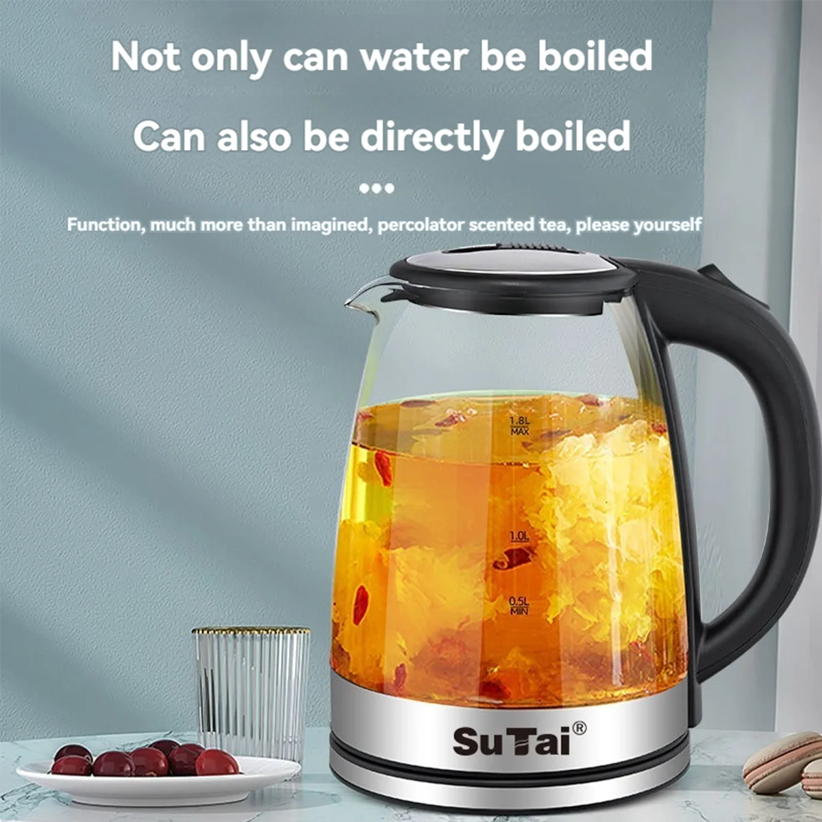 Electric Glass Water Kettle With Auto Shutoff And LED Light