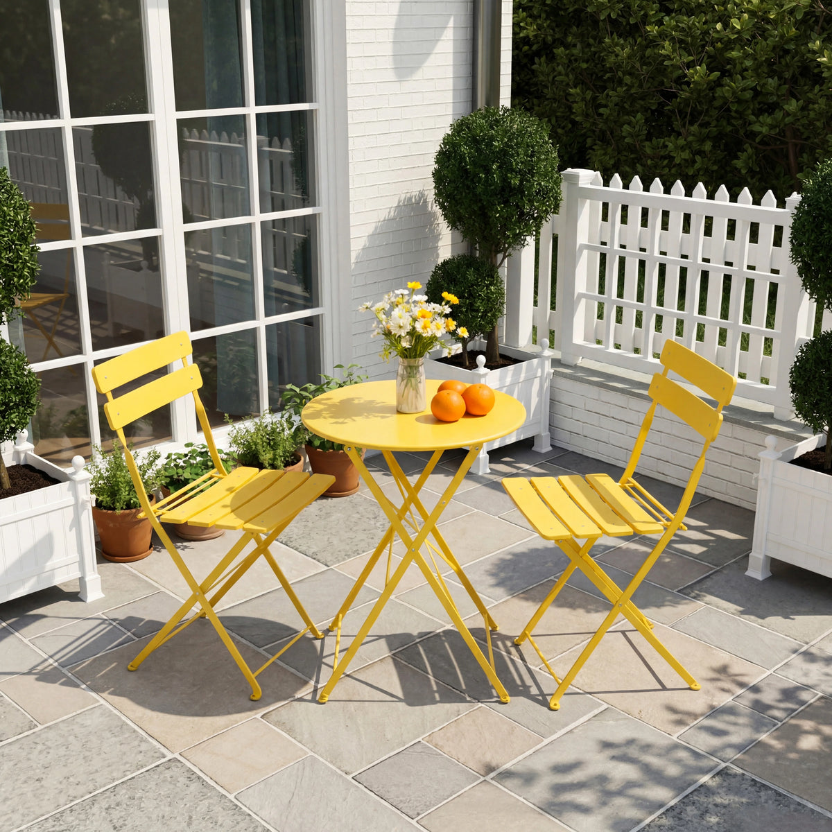 TUAREX Folding Steel Bistro Set For Outdoor Patio Dining
