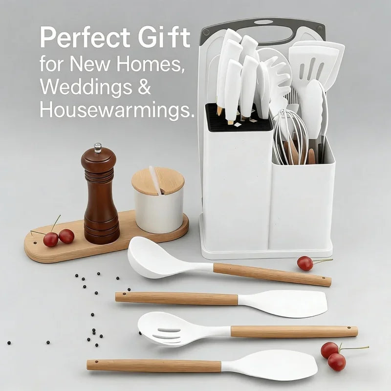 19 In 1 Kitchen Knife And Silicone Utensil Set
