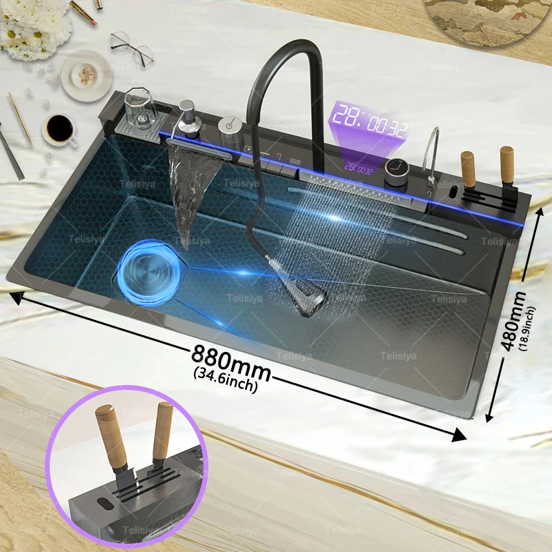 Telisiya Stainless Steel Single Bowl Kitchen Sink With Digital Display
