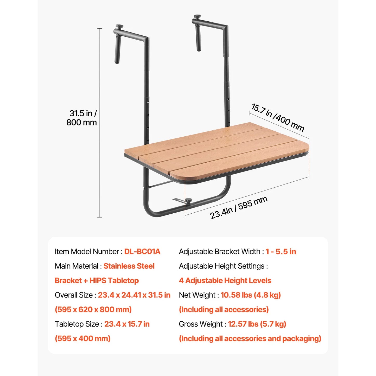SucceBuy Balcony Hanging Table Folding Railing Table For Outdoor Patio