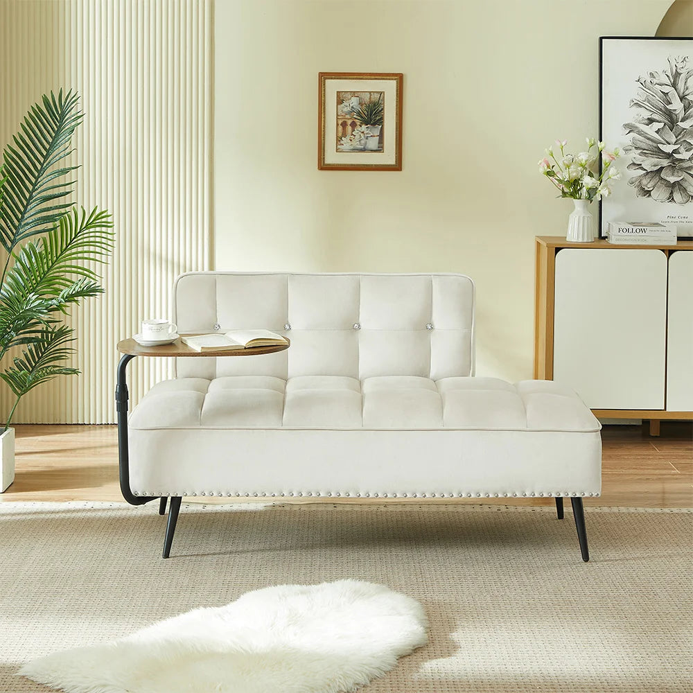 Modern Velvet Sofa With Backrest And Rotating Side Table