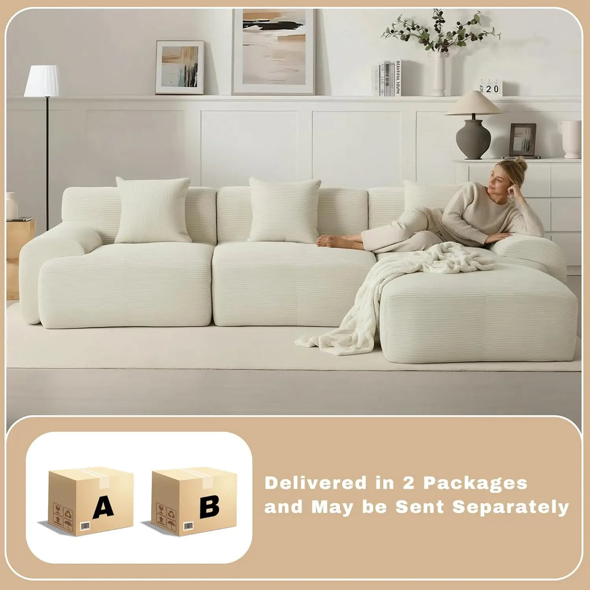 Modular Sectional Sofa With Ottoman, Deep Seat Living Room Furniture