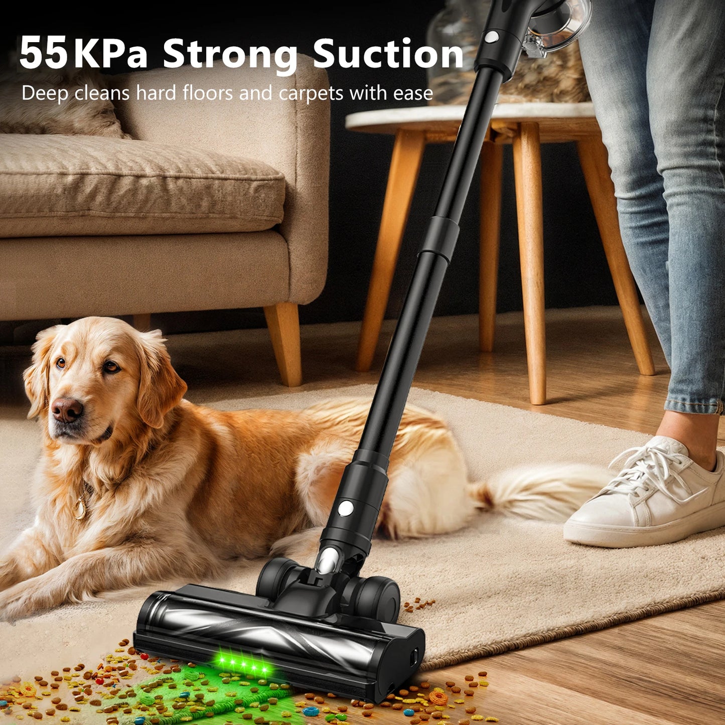SUXIANGVAC Cordless Vacuum Cleaner 55KPa Suction 55 Minute Run Time