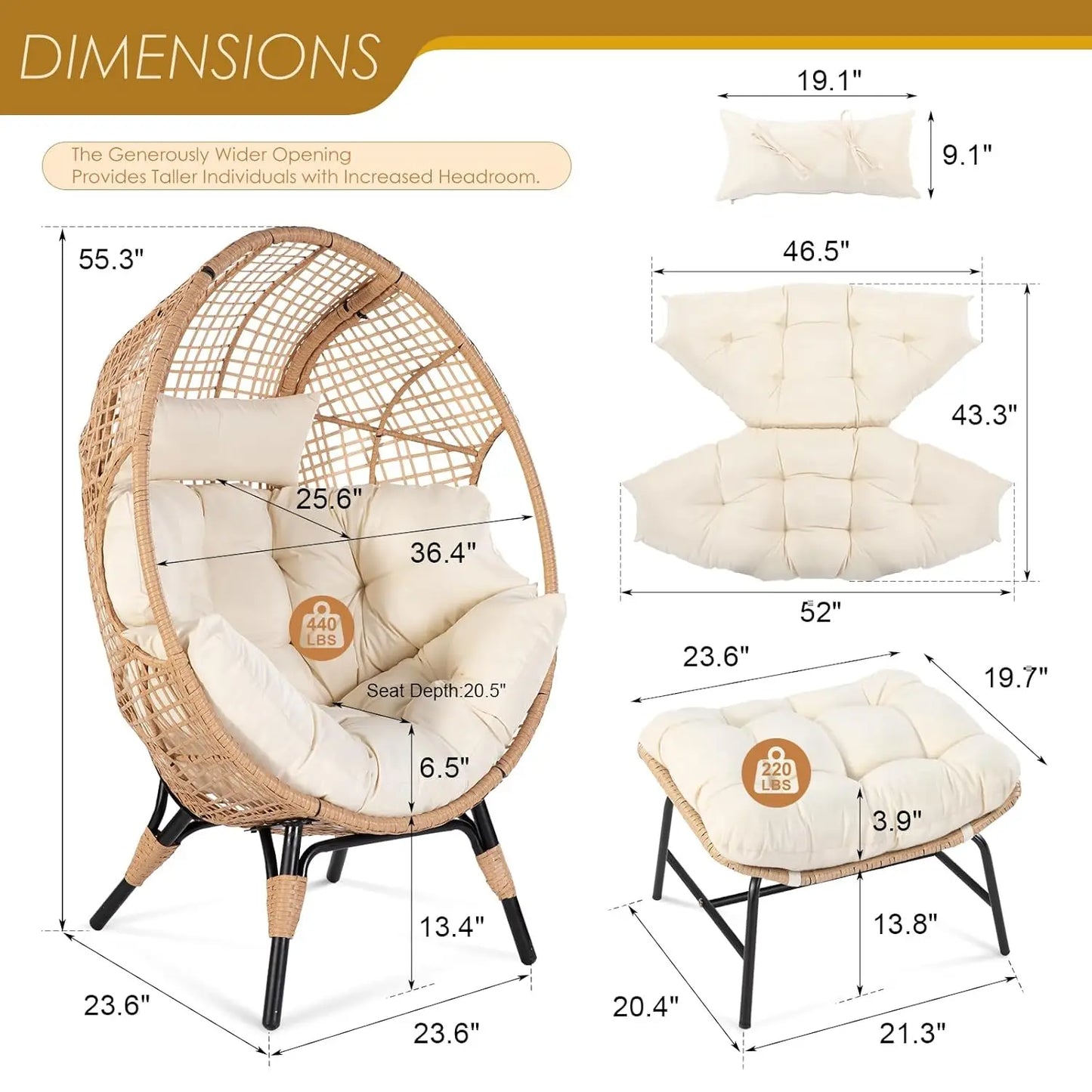 Rattan Egg Chair With Ottoman For Indoor Outdoor Use