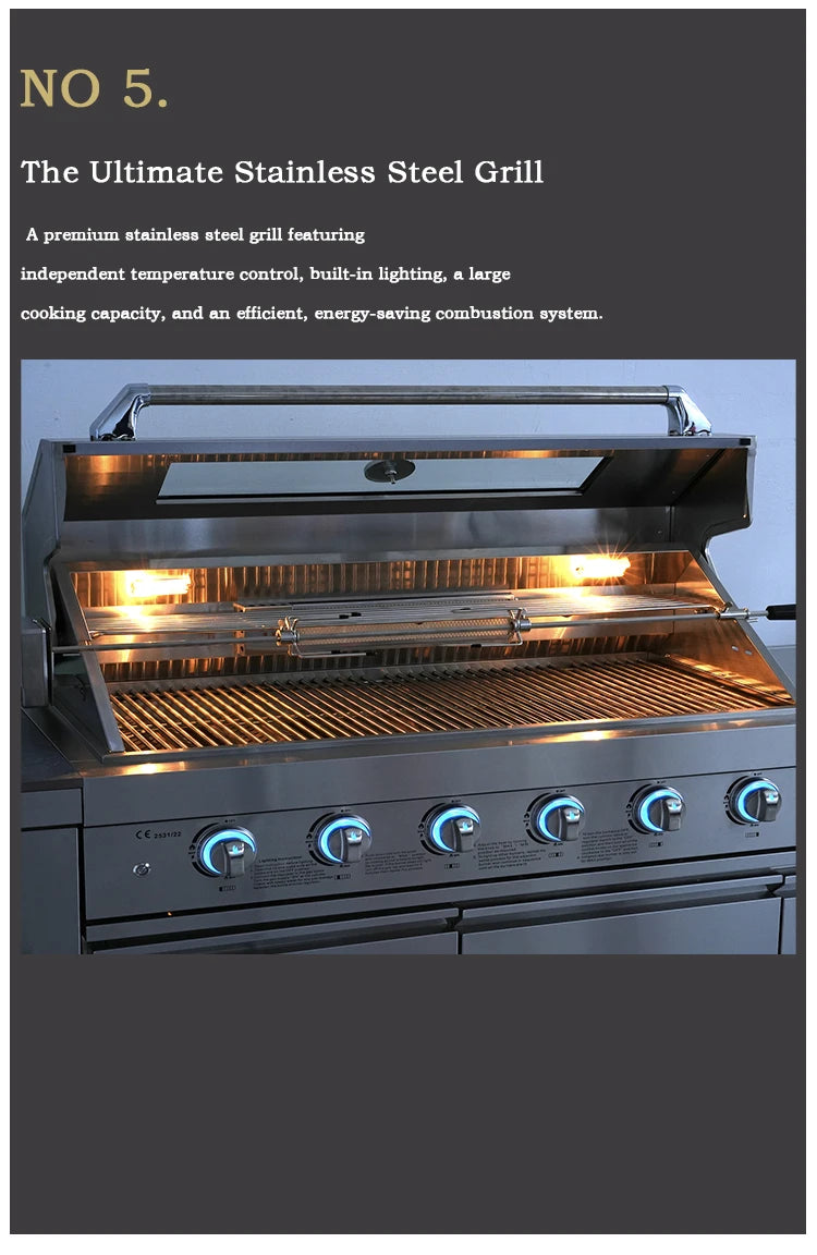 Stainless Steel Outdoor Kitchen BBQ Grill Cooktop Sink With Fridge
