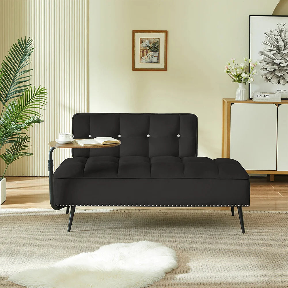 Modern Velvet Sofa With Backrest And Rotating Side Table