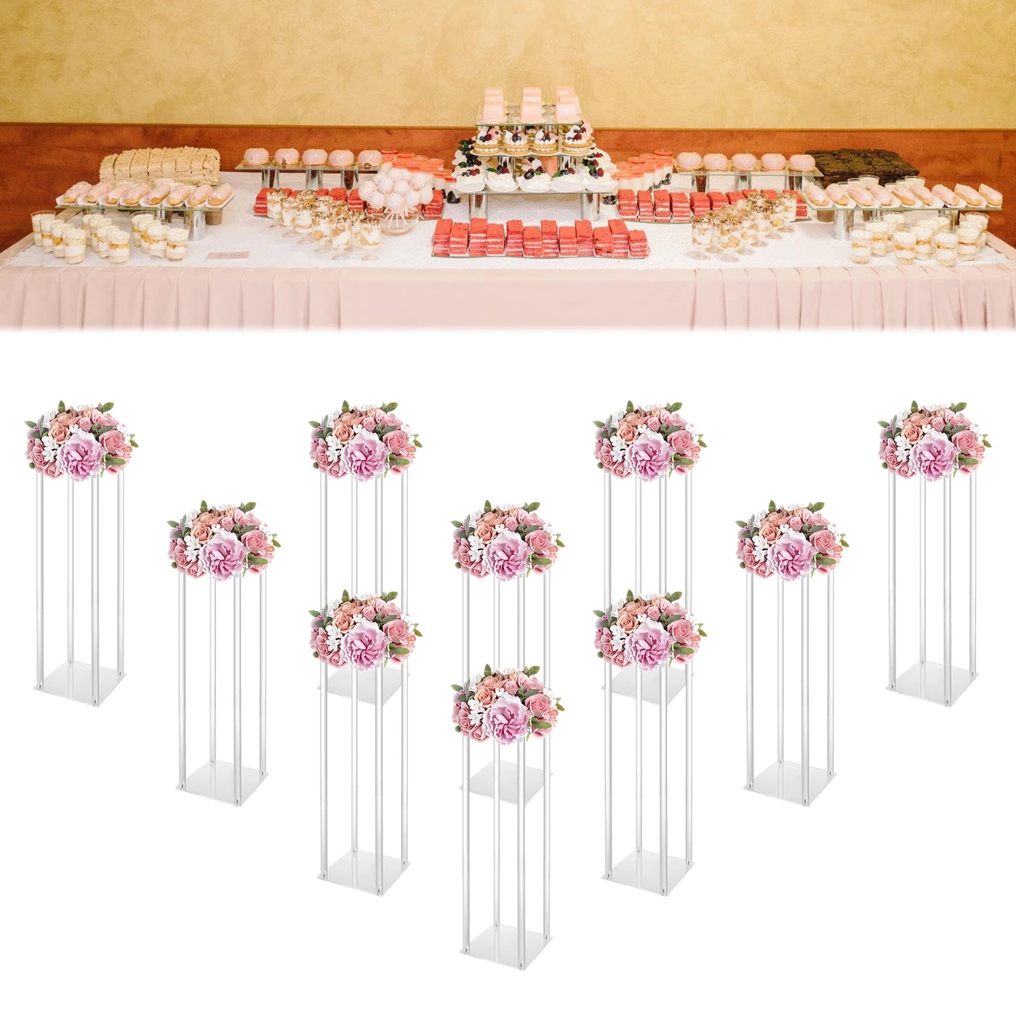 10Pcs Acrylic Vase Wedding Centerpieces Free Standing Clear Columns
