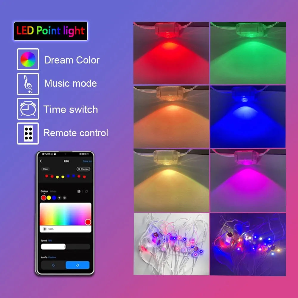 MIMIRGB Outdoor LED Light String With Bluetooth App And Scene Modes