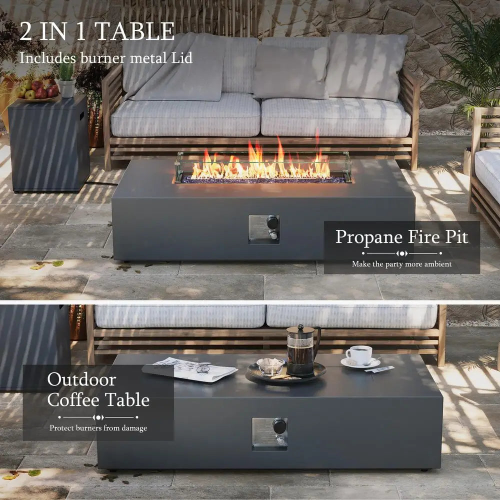 YTYIN Outdoor Propane Gas Fire Pit Table 50000 BTU With Wind Guard