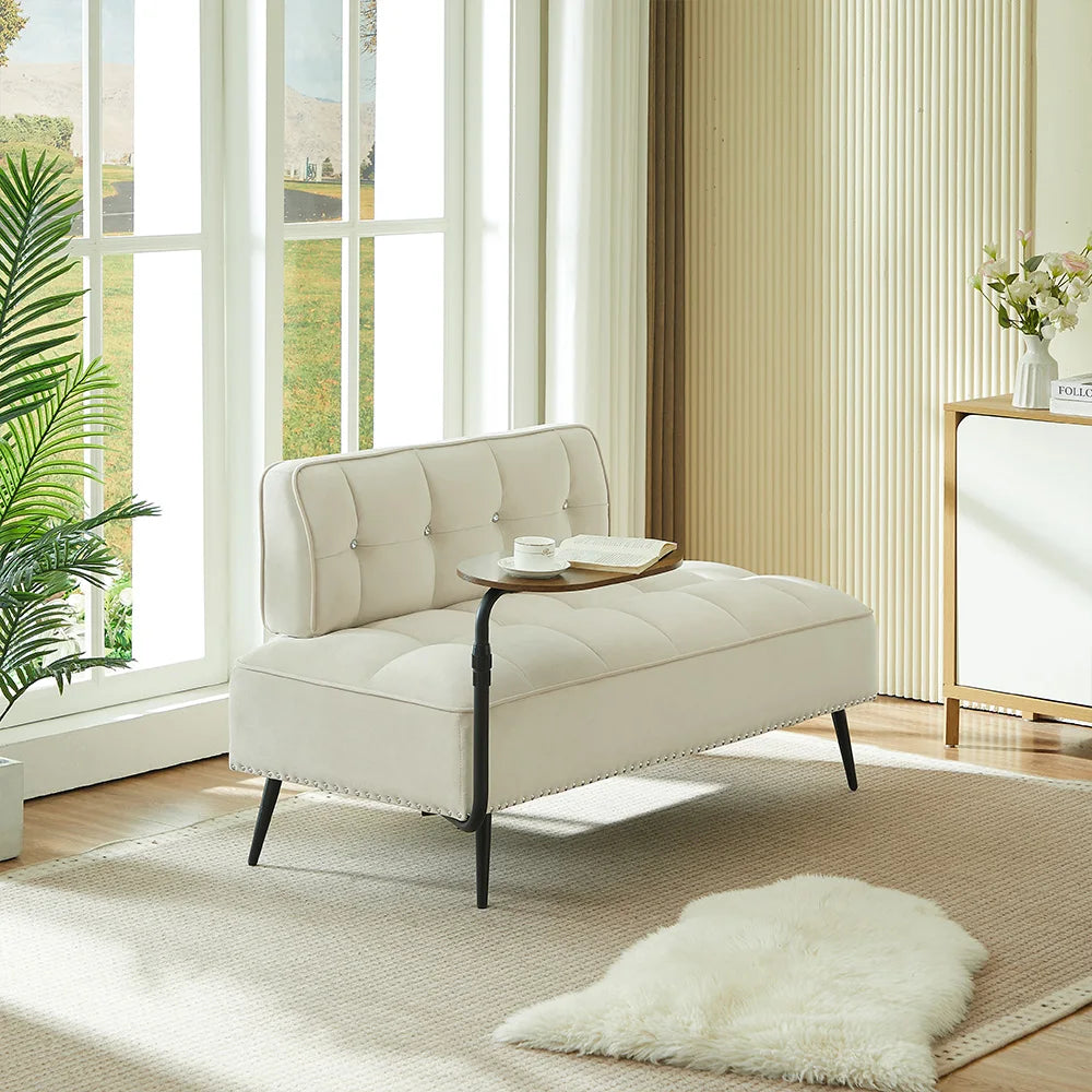 Modern Velvet Sofa With Backrest And Rotating Side Table