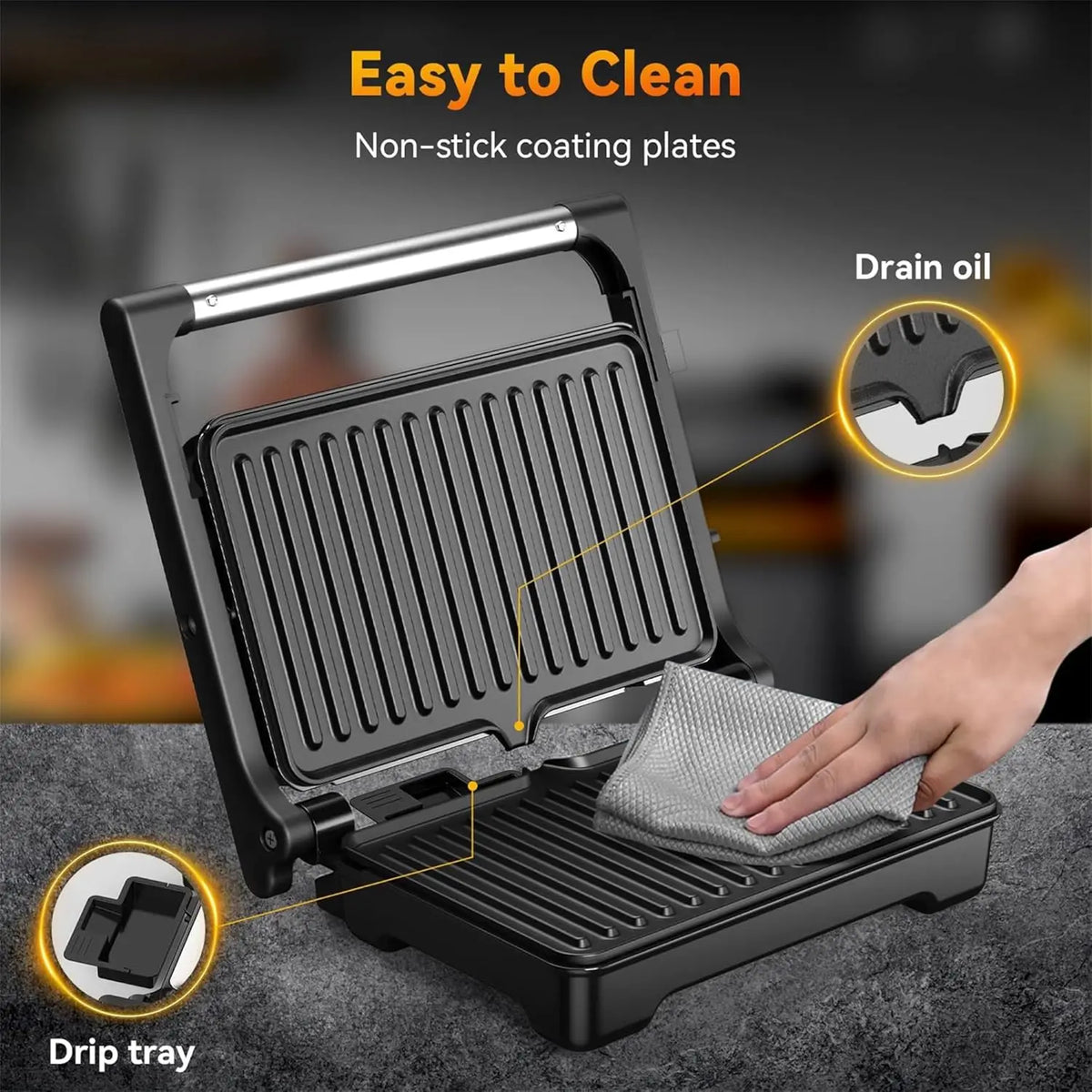 Ostba Panini Grill Press With Reversible Nonstick Plates