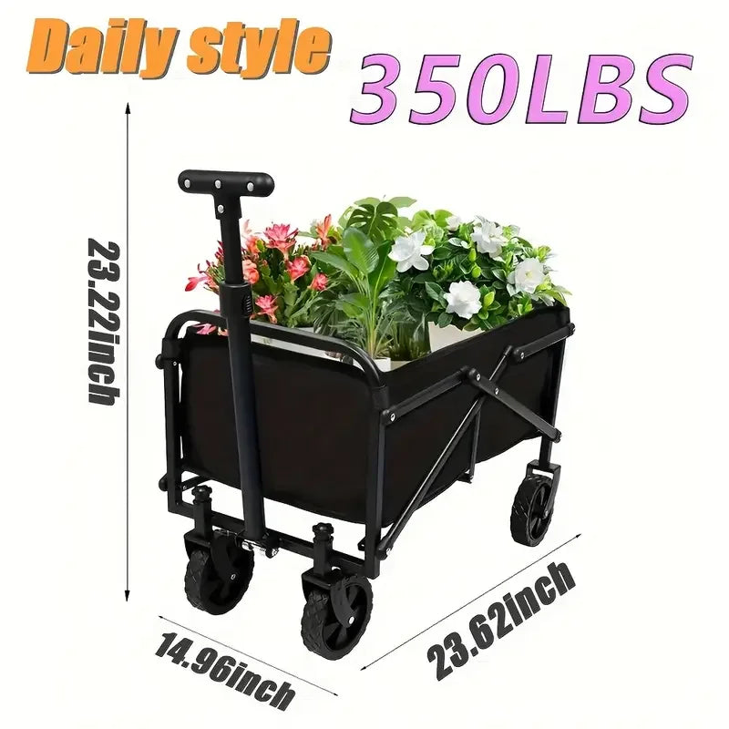 Collapsible Wagon Cart With Heavy-Duty All-Terrain Wheels For Shopping