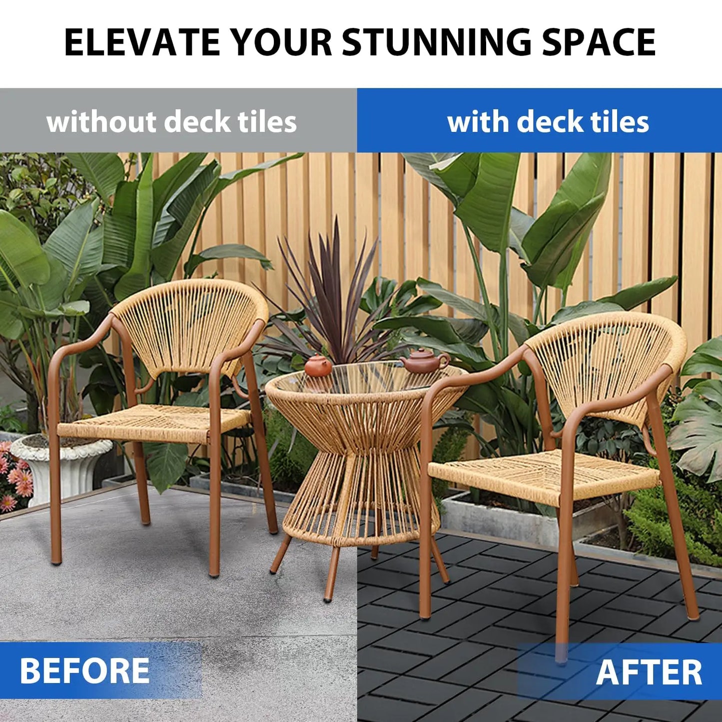 HKXSHS 44 Piece Plastic Interlocking Deck Tiles Outdoors