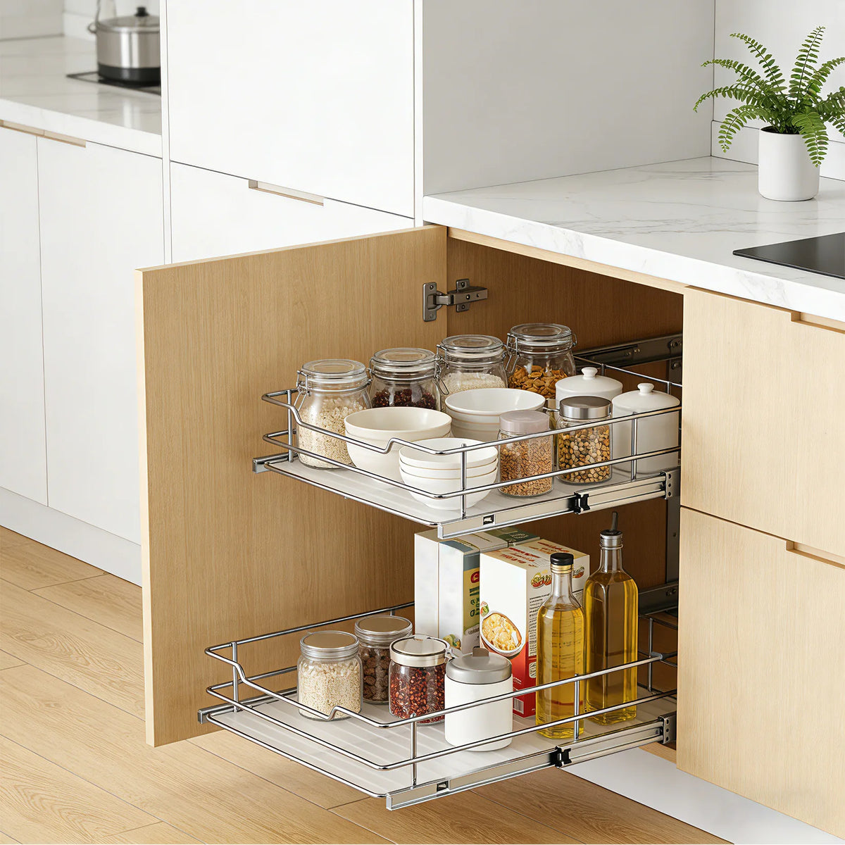 HiMISS Two Tier Pull Out Cabinet Organizer Sliding Shelf for Kitchens