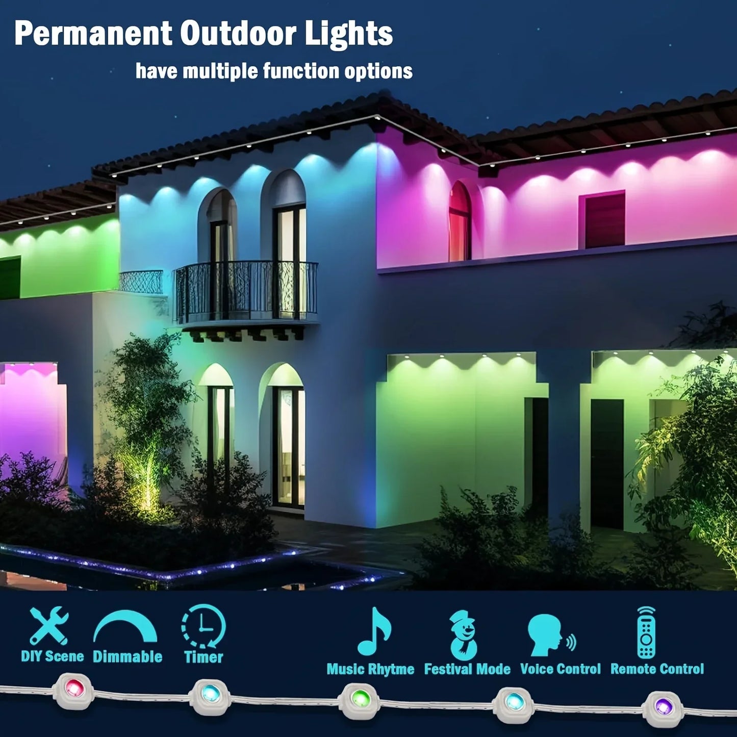 MIMIRGB Outdoor LED Light String With Bluetooth App And Scene Modes