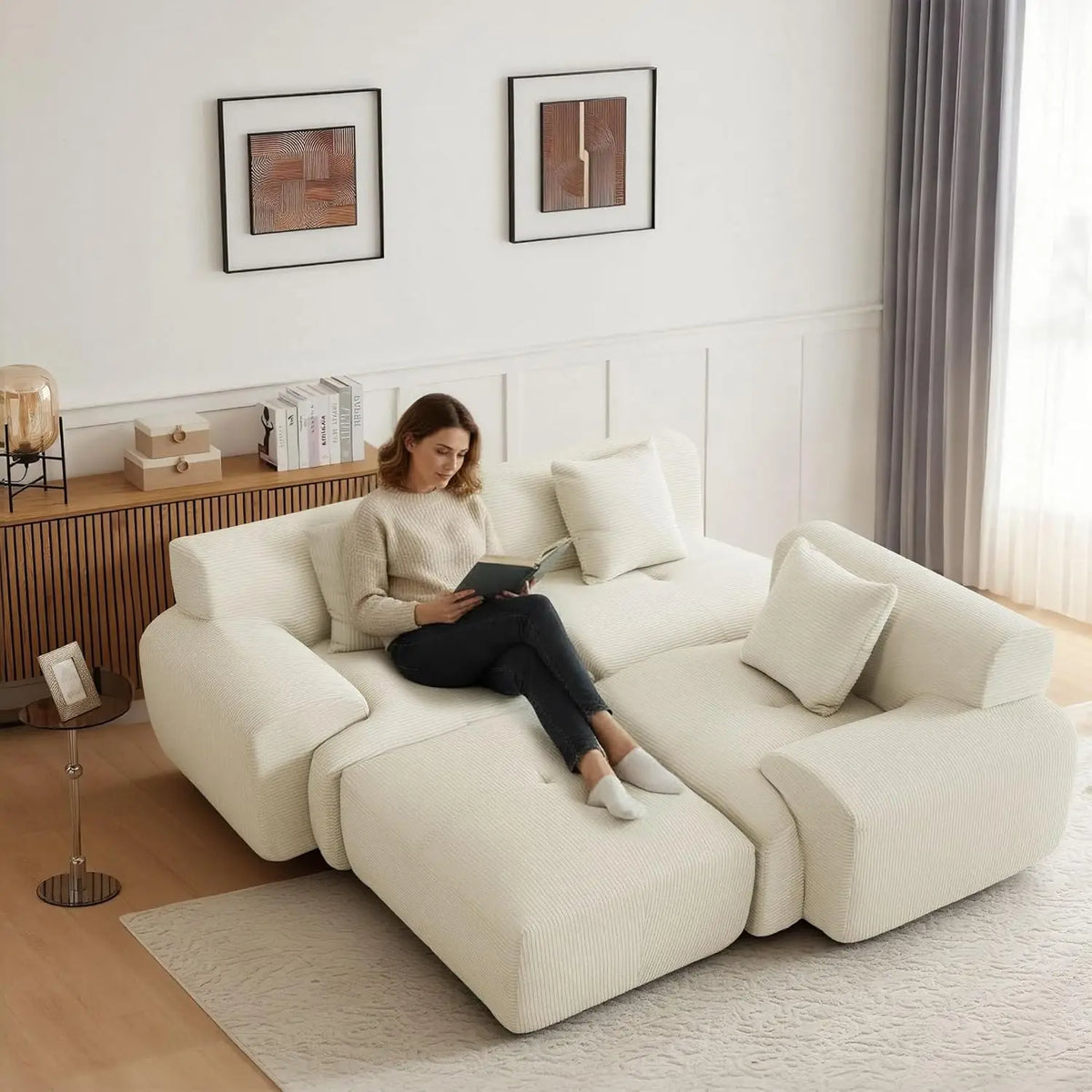 Modular Sectional Sofa With Ottoman, Deep Seat Living Room Furniture