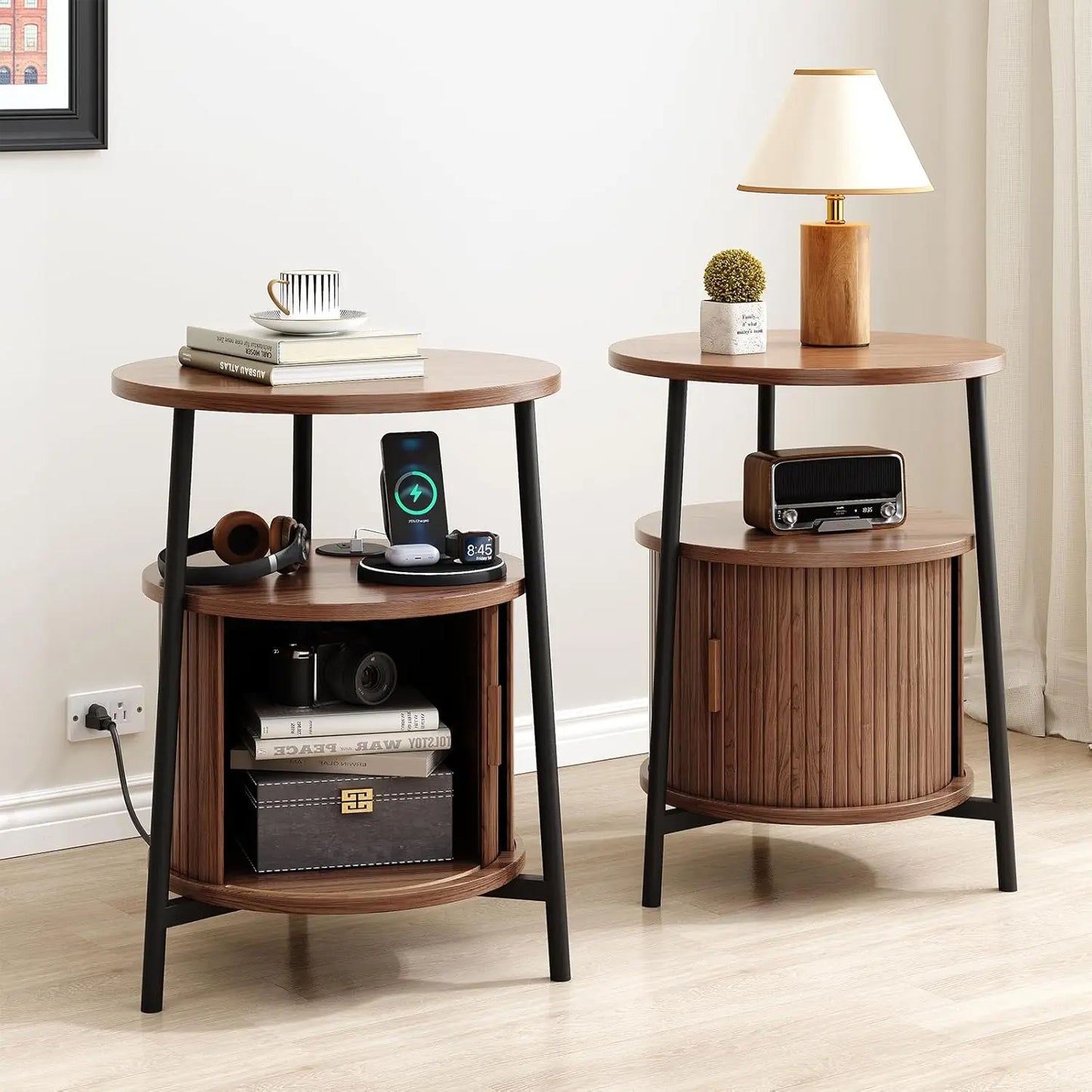ONBRILL Fluted Round End Table Set Of 2 Living Room