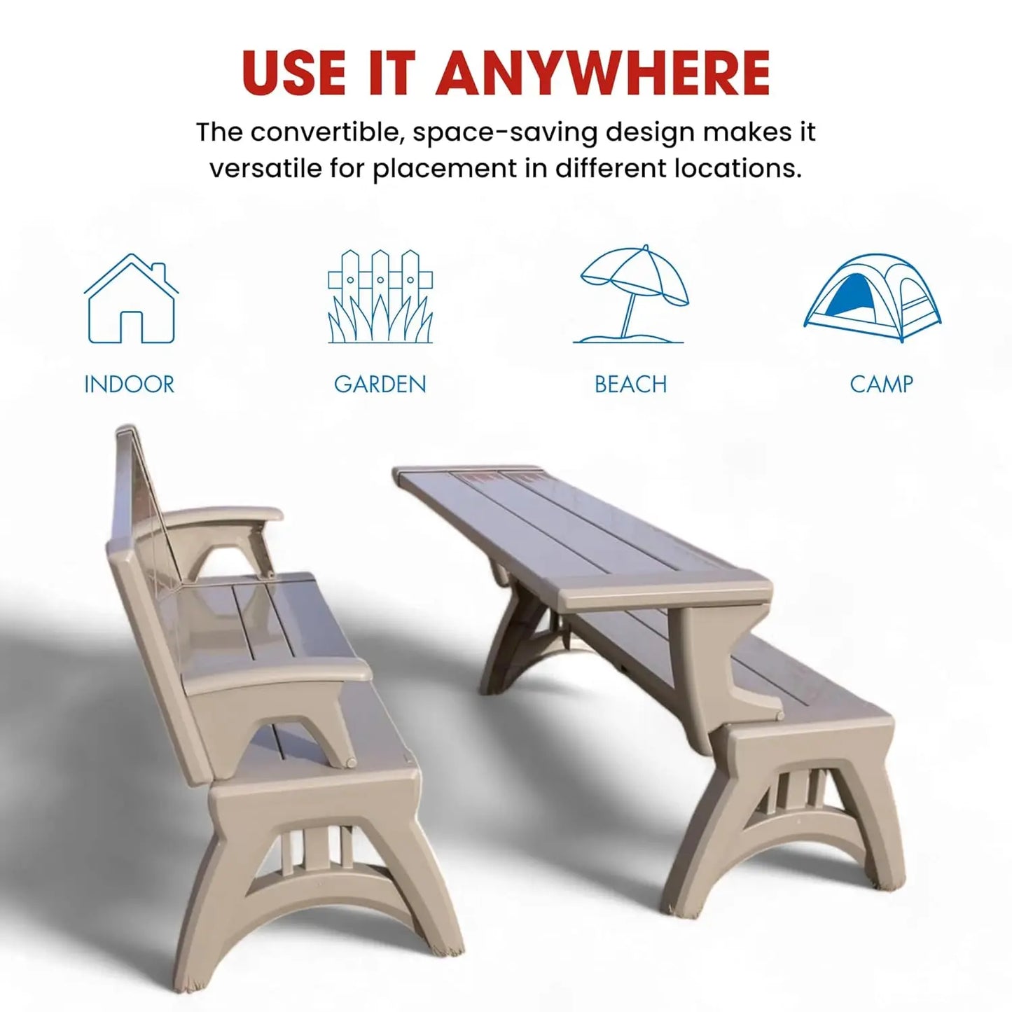 2-In-1 Convertible Bench Table Weather Resistant Patio Furniture