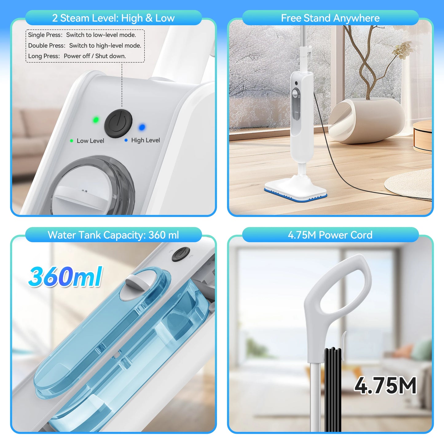INSE Powerful Steam Mop 6 In 1 Detachable Floor Cleaner