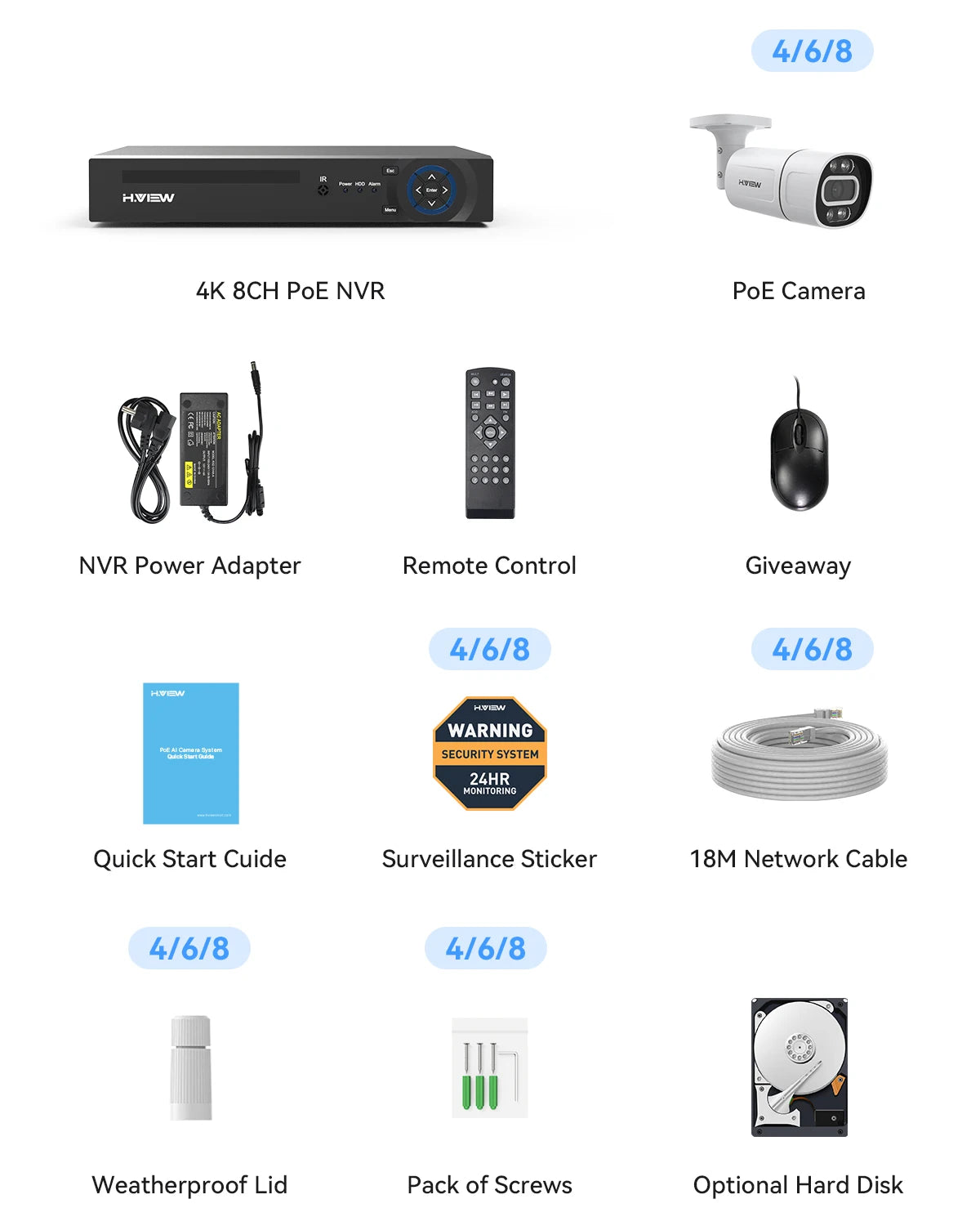 H.VIEW 4K 8CH PoE CCTV Security Camera System With NVR And Xmeye App