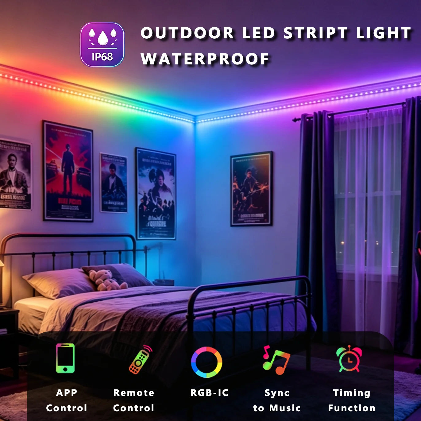 WS2812 RGB LED Strip Lights IP68 USB Powered Music Sync