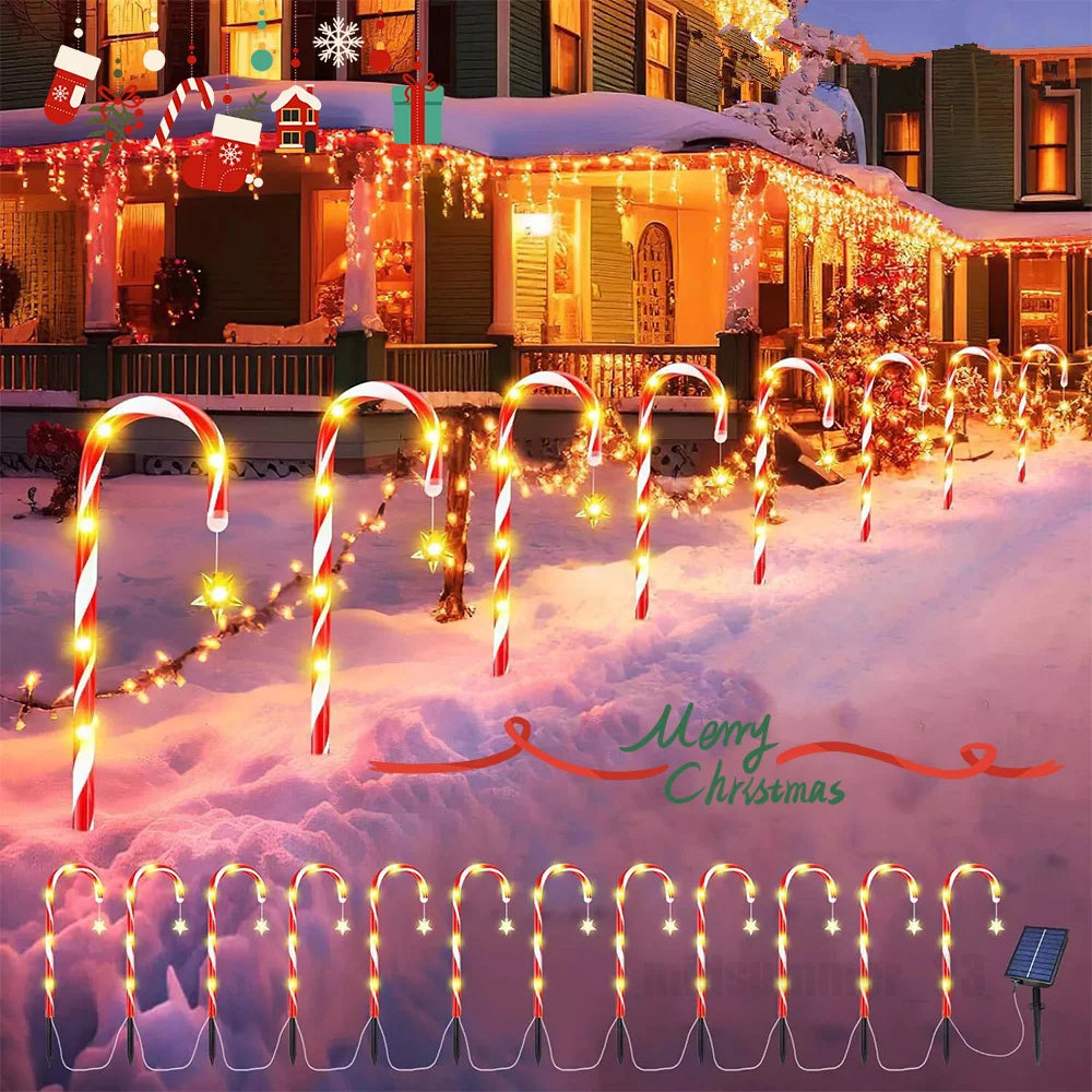 Solar Powered Garden Candy Cane Lights Waterproof Outdoor Decor