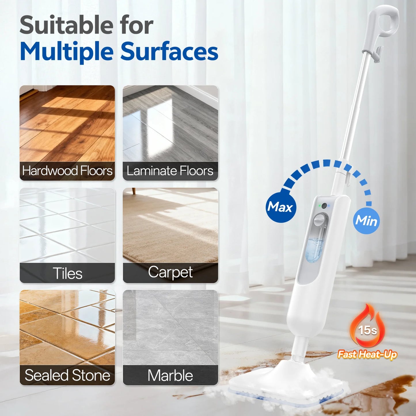 INSE Powerful Steam Mop 6 In 1 Detachable Floor Cleaner