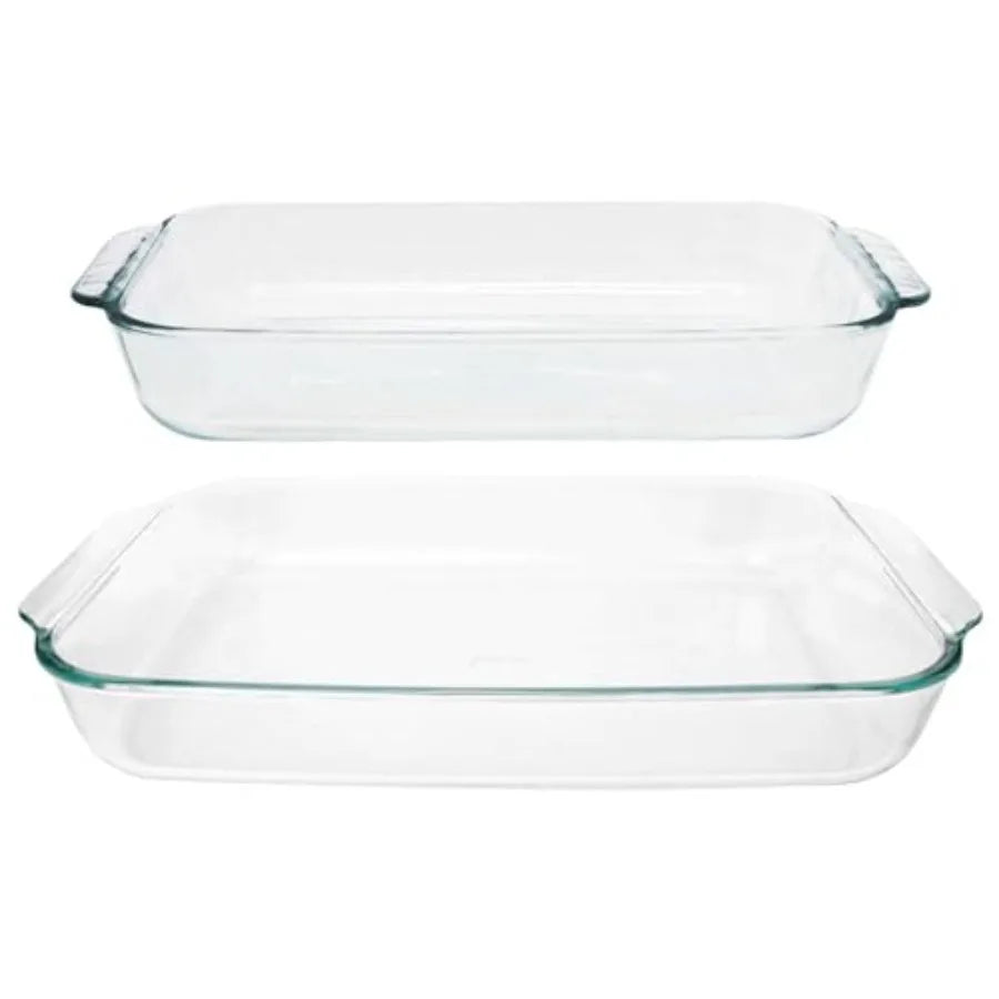 Clear Glass Oblong Baking Dish Set 2 Piece Oven Microwave Safe