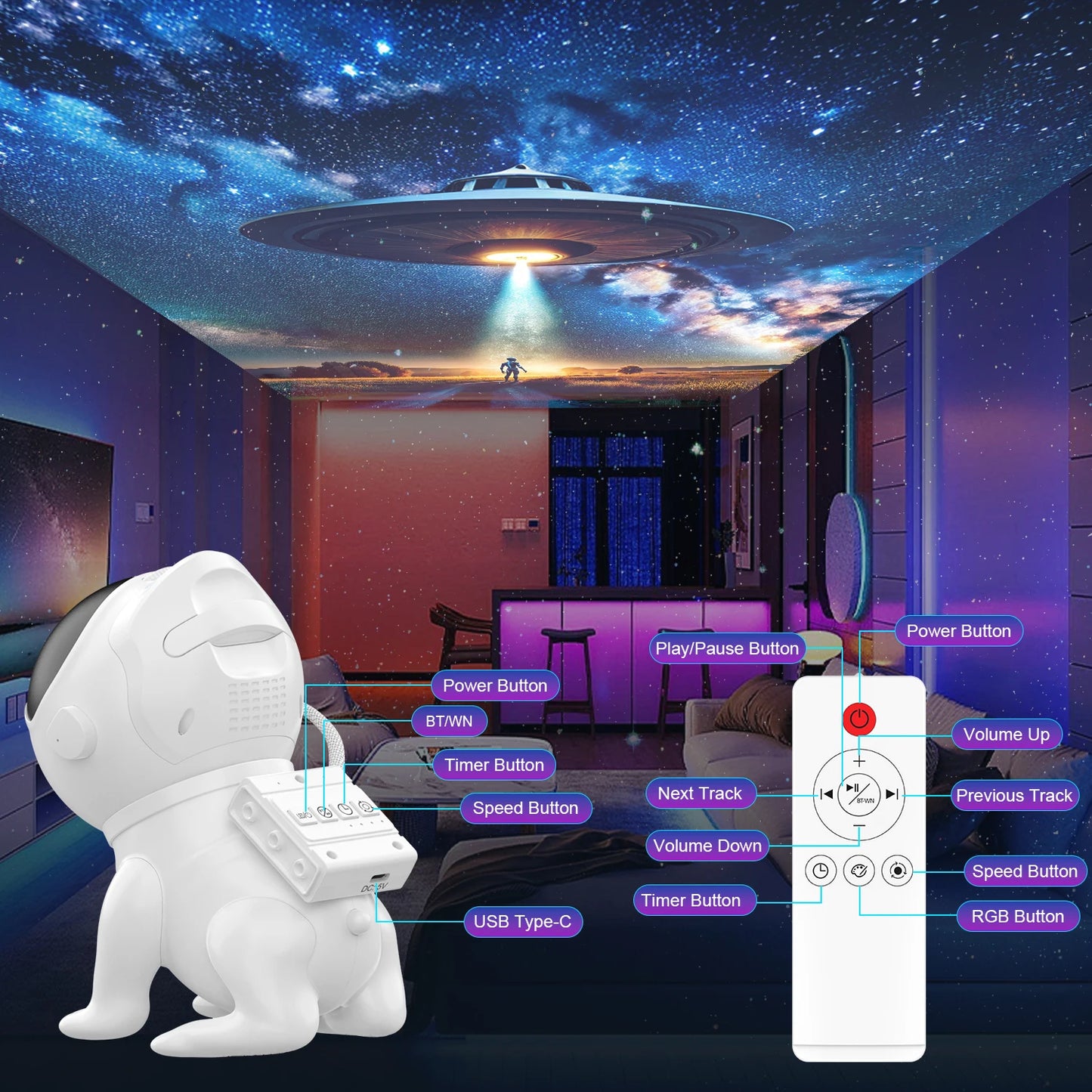 AUSYLE Star Projector Night Light Space Galaxy Projector