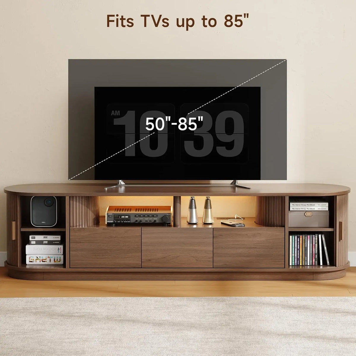 ONBRILL Modern TV Stand With Power Outlet And LED Lights