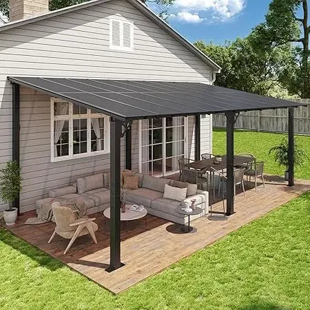 20'x10' Gazebo for Patio, Premium Pergola with Sloped Roof, Large Wall-Mounted Heavy Duty Awnings, for Backyard, Patio