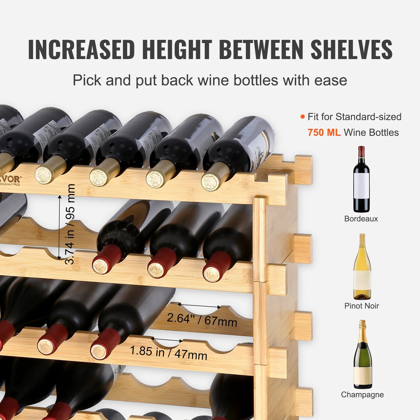 SucceBuy Bamboo Stackable Wine Rack Free Standing Storage Display