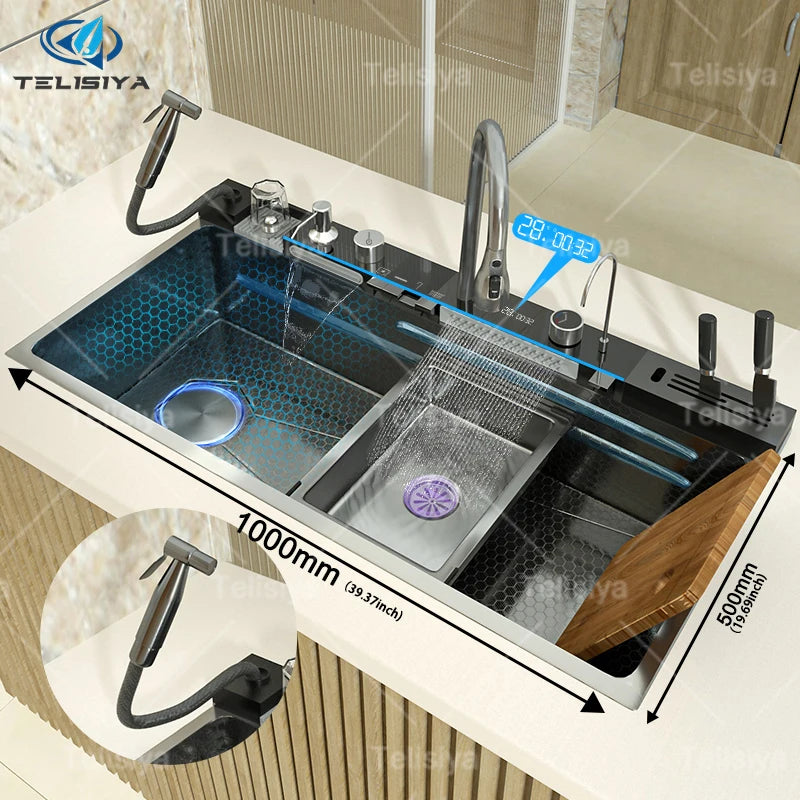 Telisiya Stainless Steel Single Bowl Kitchen Sink With Digital Display