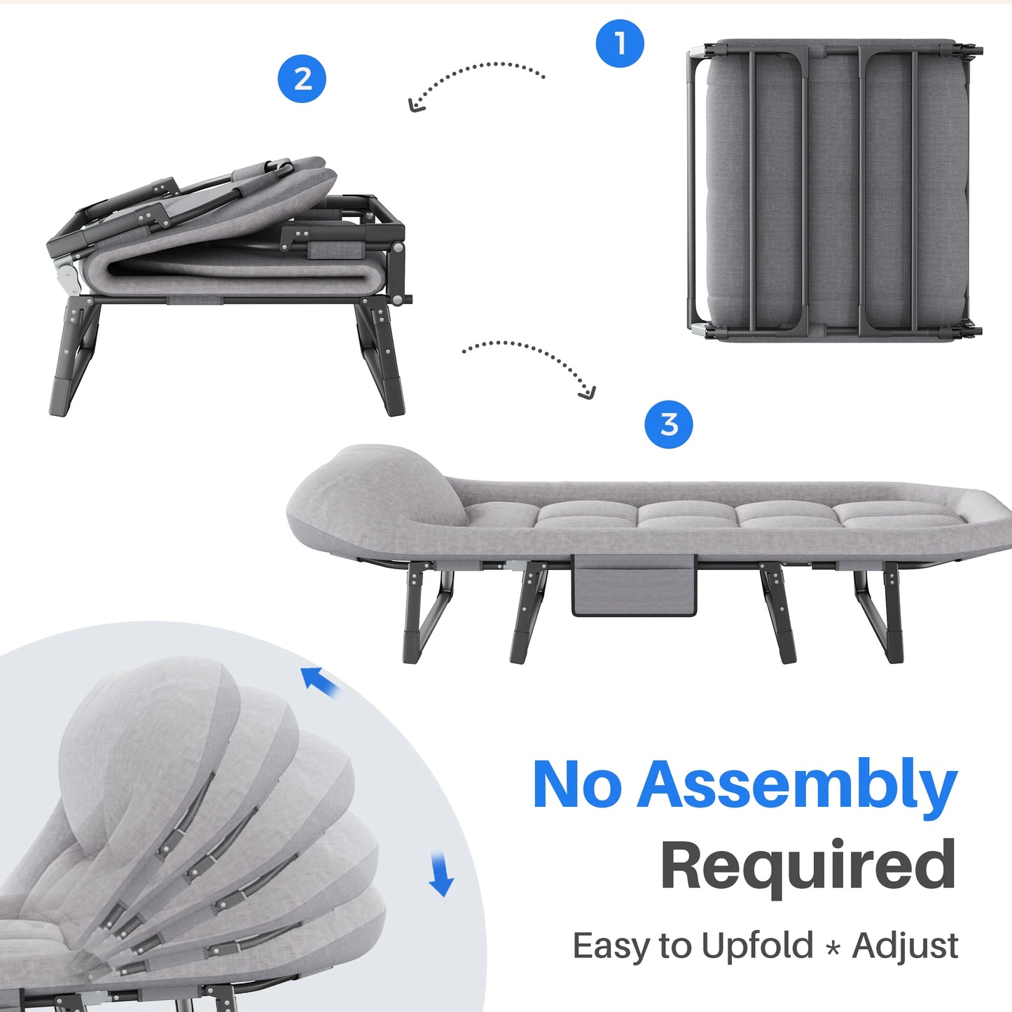 JHK Adjustable Folding Camping Bed With Mattress And Carry Bag