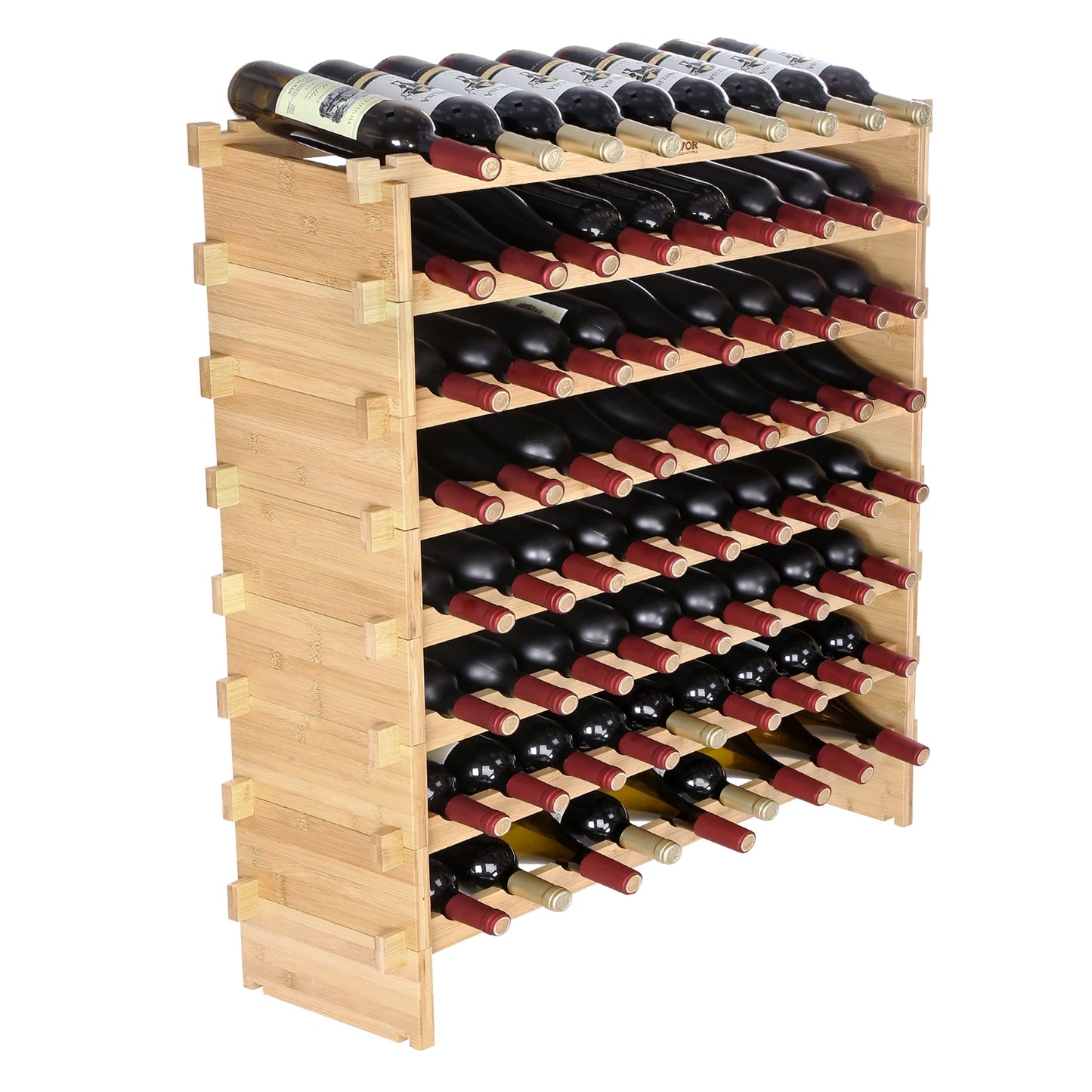 SucceBuy Bamboo Stackable Wine Rack Free Standing Storage Display
