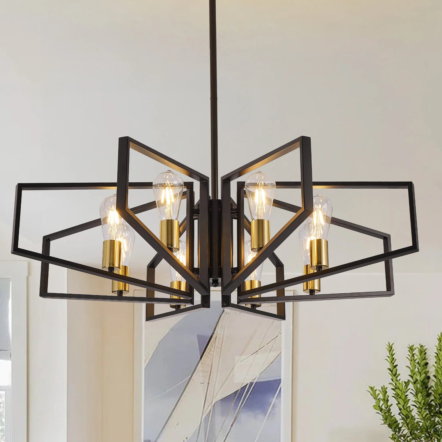 Modern 8 Light Geometric Chandelier With Adjustable Height Iron Pendant