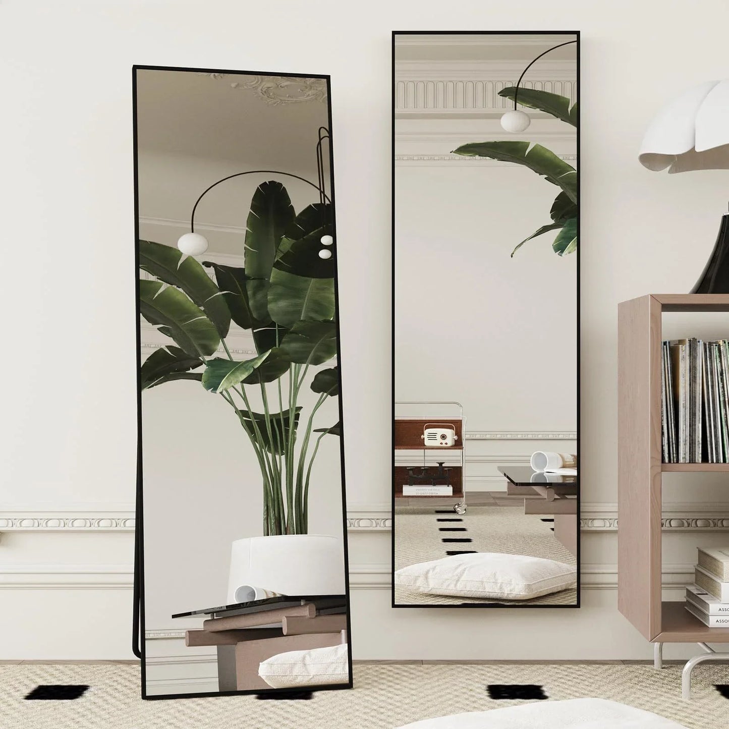 Black Full Length Mirror with Stand Wall Mounted Full Body Mirror for Home Fitness And Wardrobe 4mm HD Tempered Glass