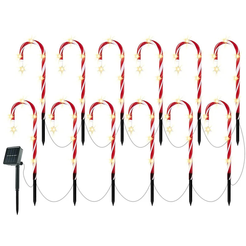 Solar Powered Garden Candy Cane Lights Waterproof Outdoor Decor