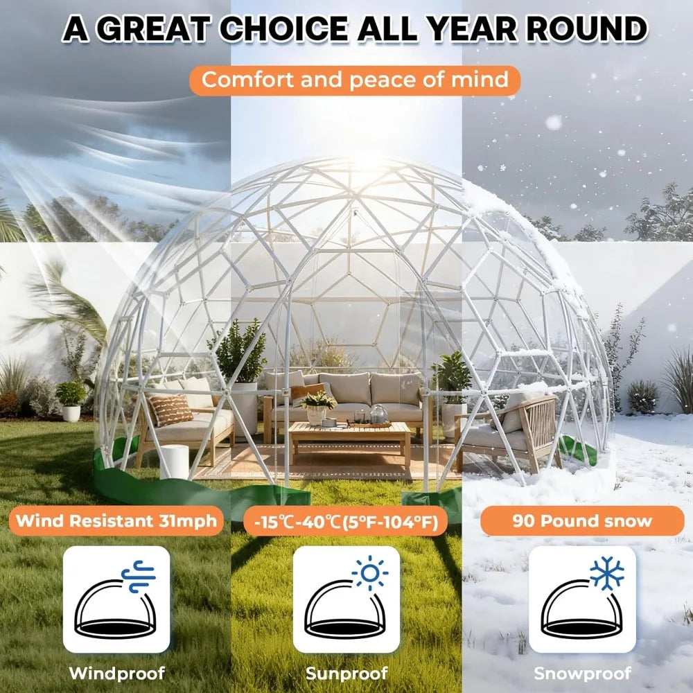 12 X 7.2 Ft Garden Dome Tent, Outdoor TPU Greenhouse, Accommodates 4-8 People, Waterproof Transparent Dome Tent