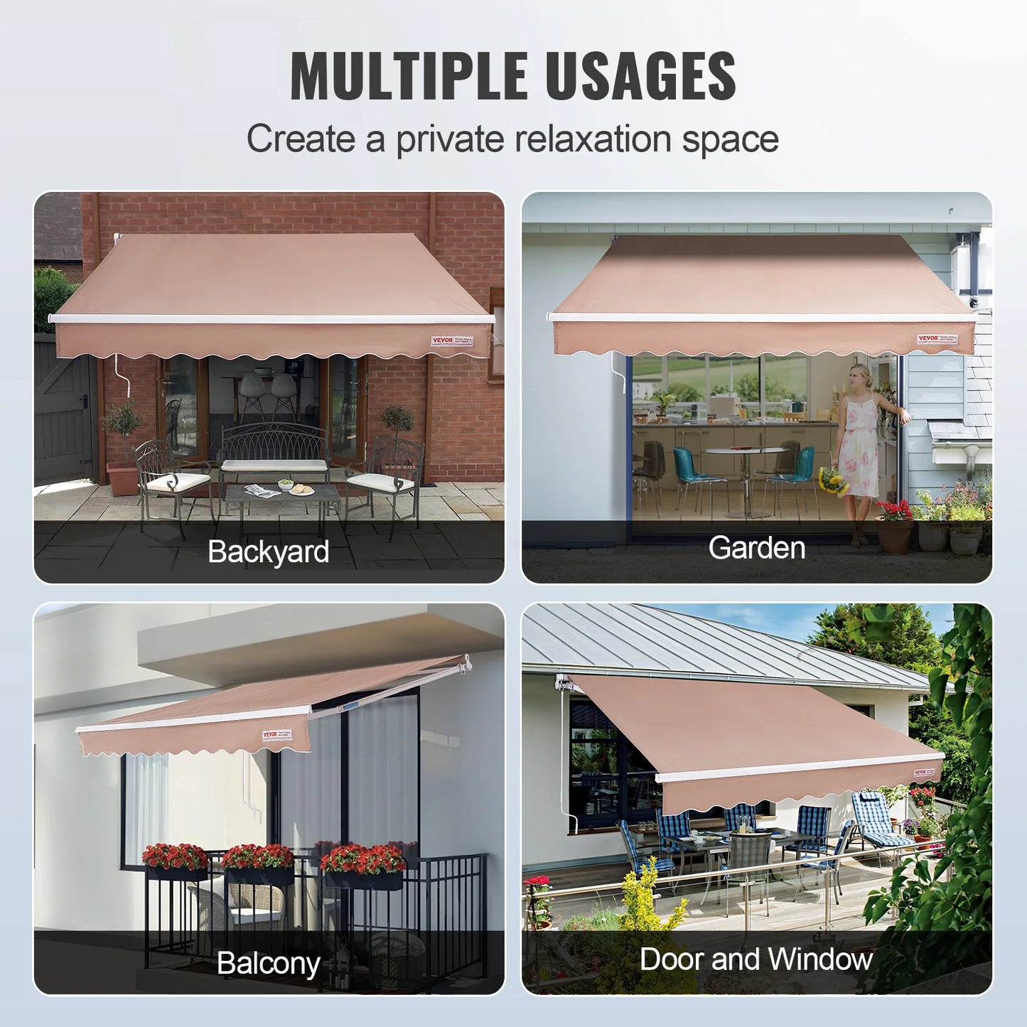 SucceBuy Manual Retractable Outdoor Awning Sun Shade for Patio
