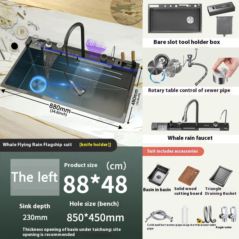 Telisiya Stainless Steel Single Bowl Kitchen Sink With Digital Display