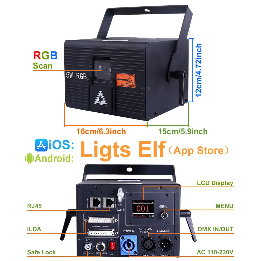 AUCD ILDA Laser Animation Projector With App Control