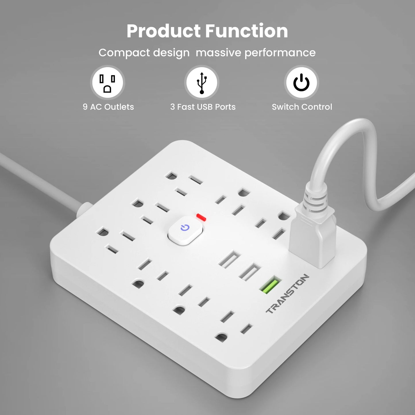 Power Strip With Surge Protector, 9 Outlets, USB Ports