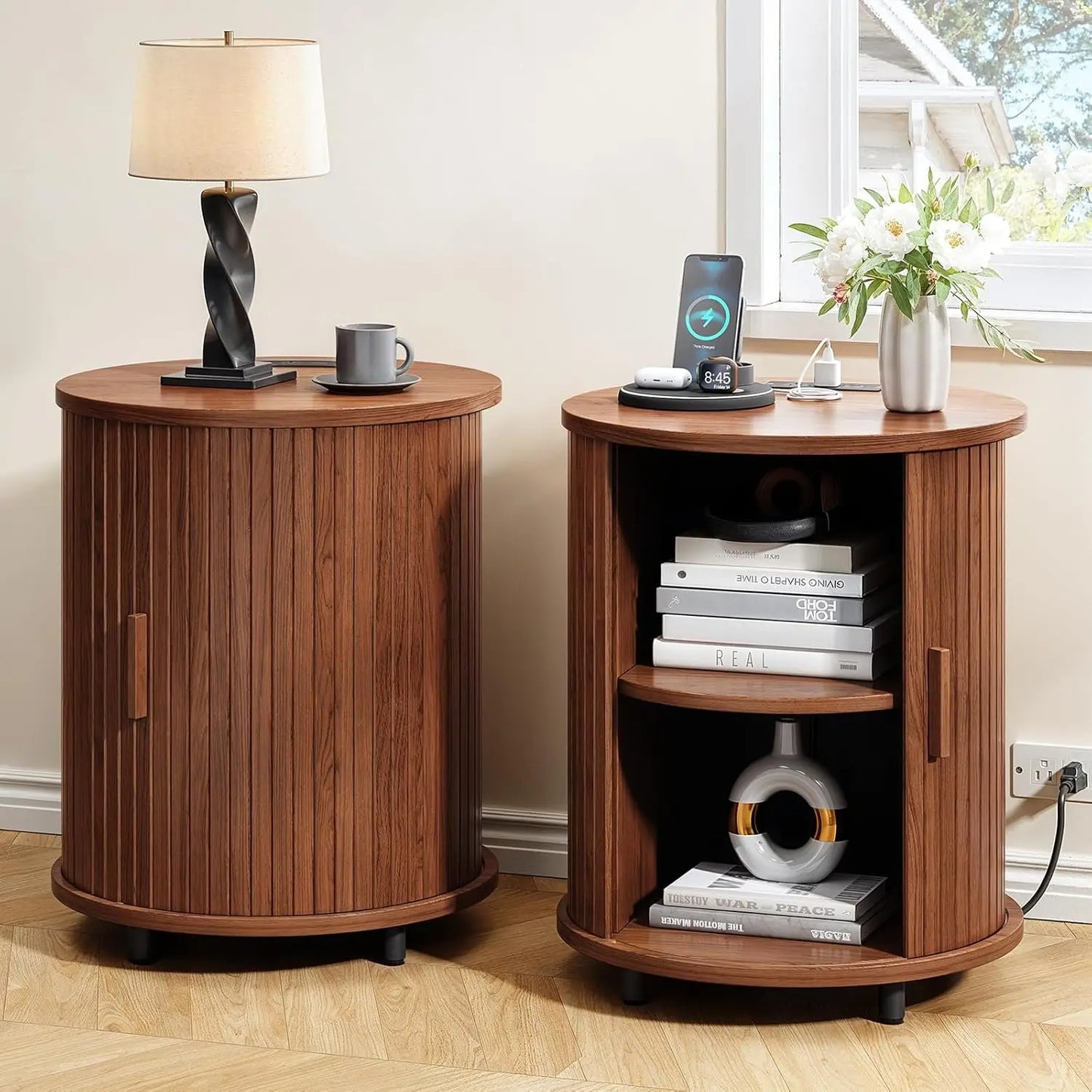 ONBRILL Fluted Round End Table Set Of 2 Living Room