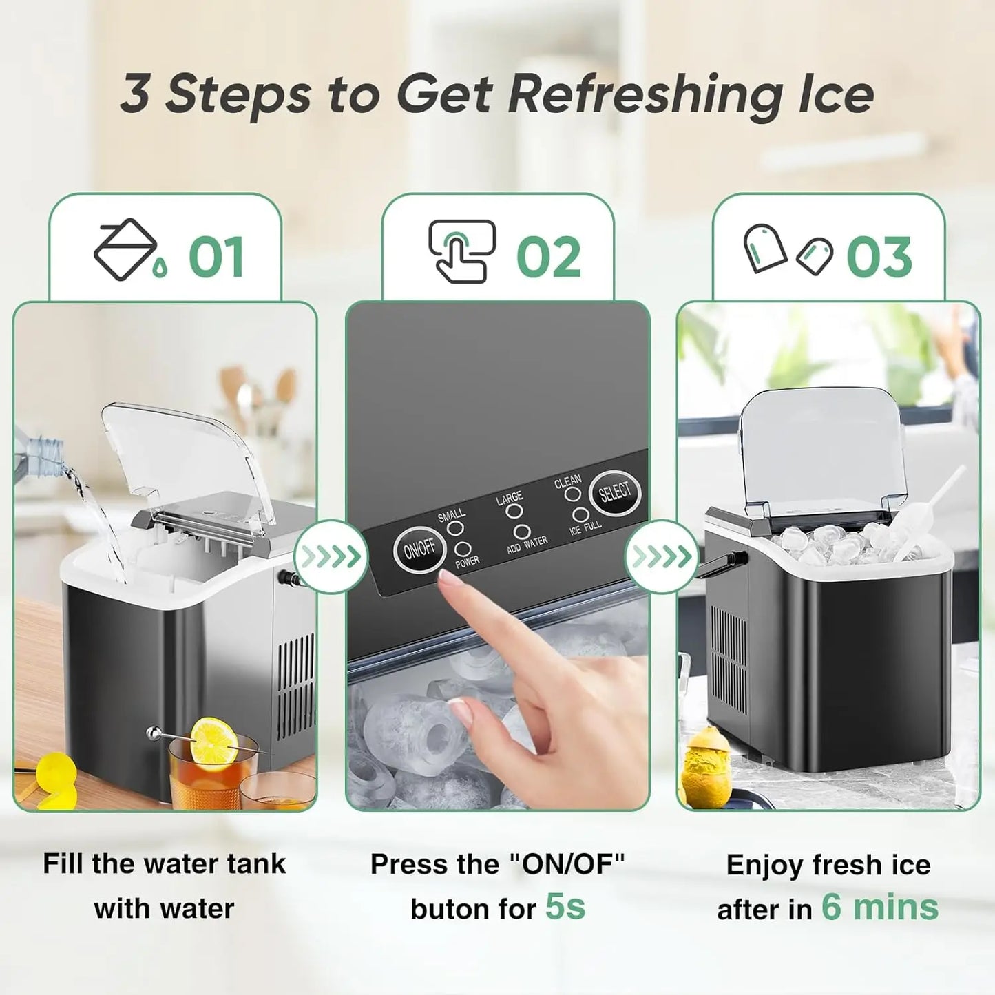 Portable Countertop Ice Maker For Home Kitchen RV Camping Self-Cleaning