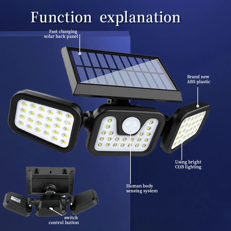 FAMCDC 3 Head Solar Motion Sensor Outdoor Wall Light LED Waterproof Security Lamp